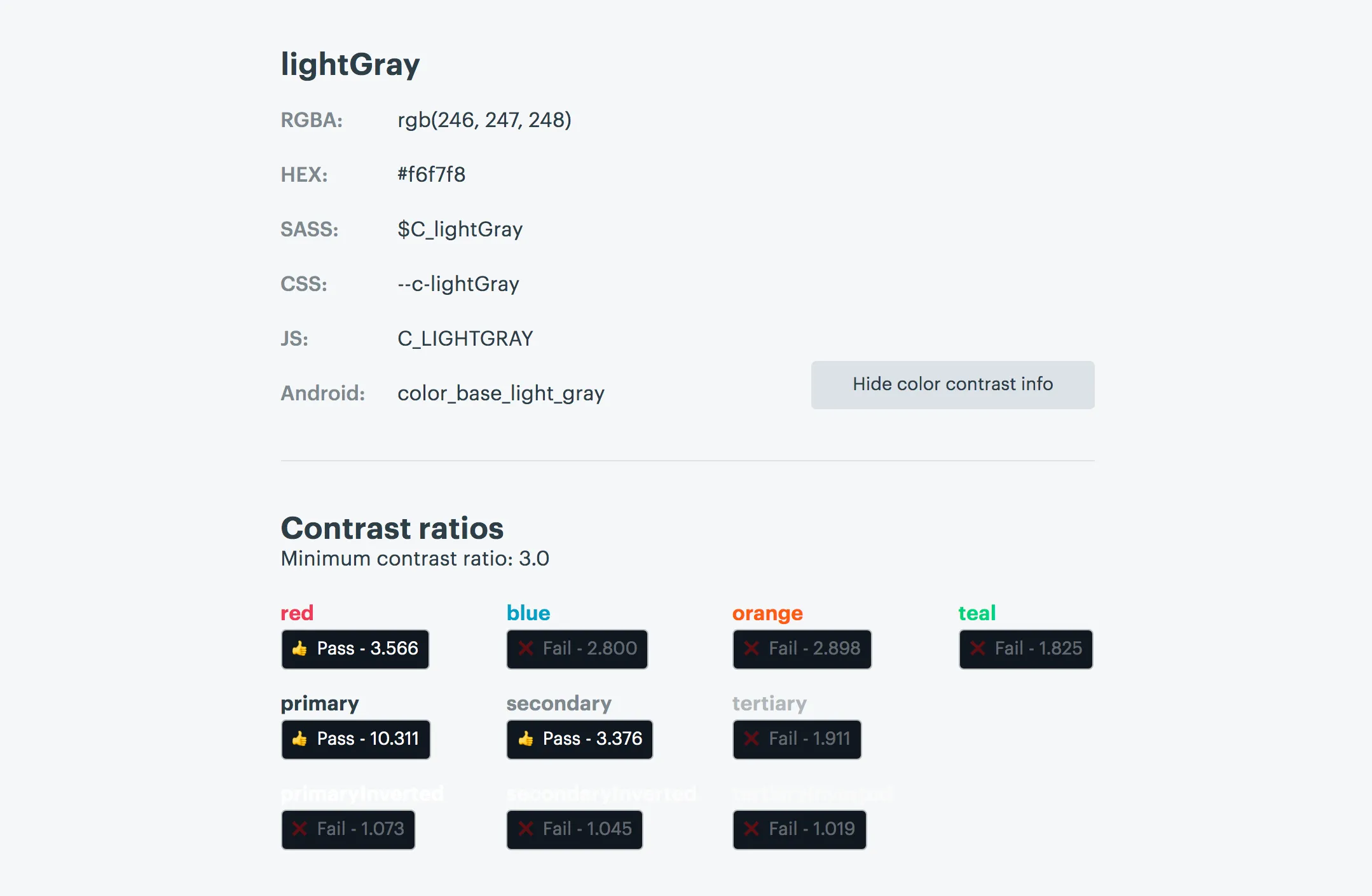 Meetup Swarm color token with color contrast information